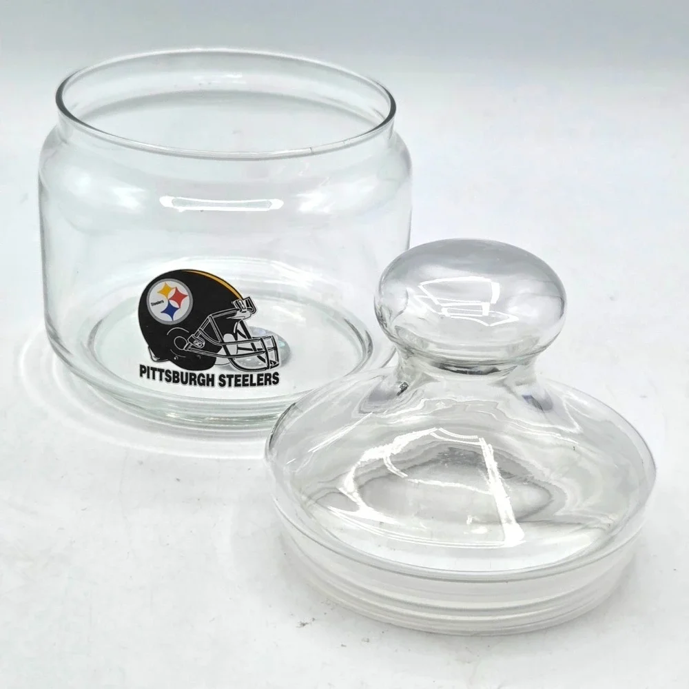 Pittsburgh Steelers Clear Glass Candy Jar with Lid Official NFL License Sticker